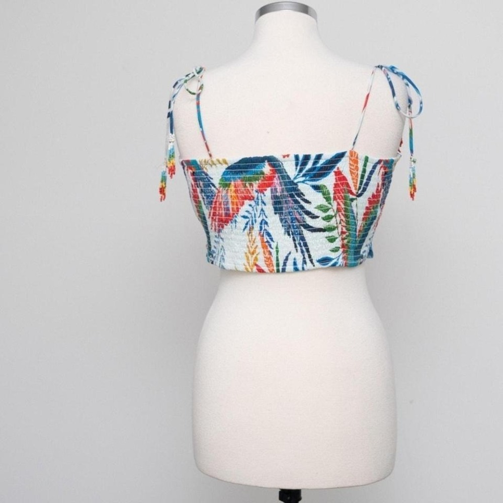 Farm Rio. New! Macaw Wind Smocked Crop Top View 2
